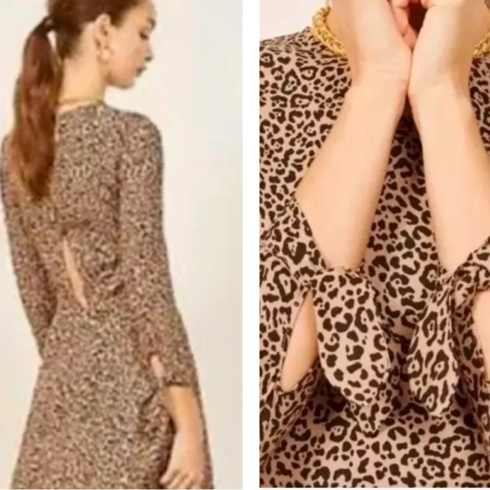Reformation Animal Print Dress 3/4 Sleeve W/Ties Front Slit SZ 12 fits like a 10 - Picture 6 of 16